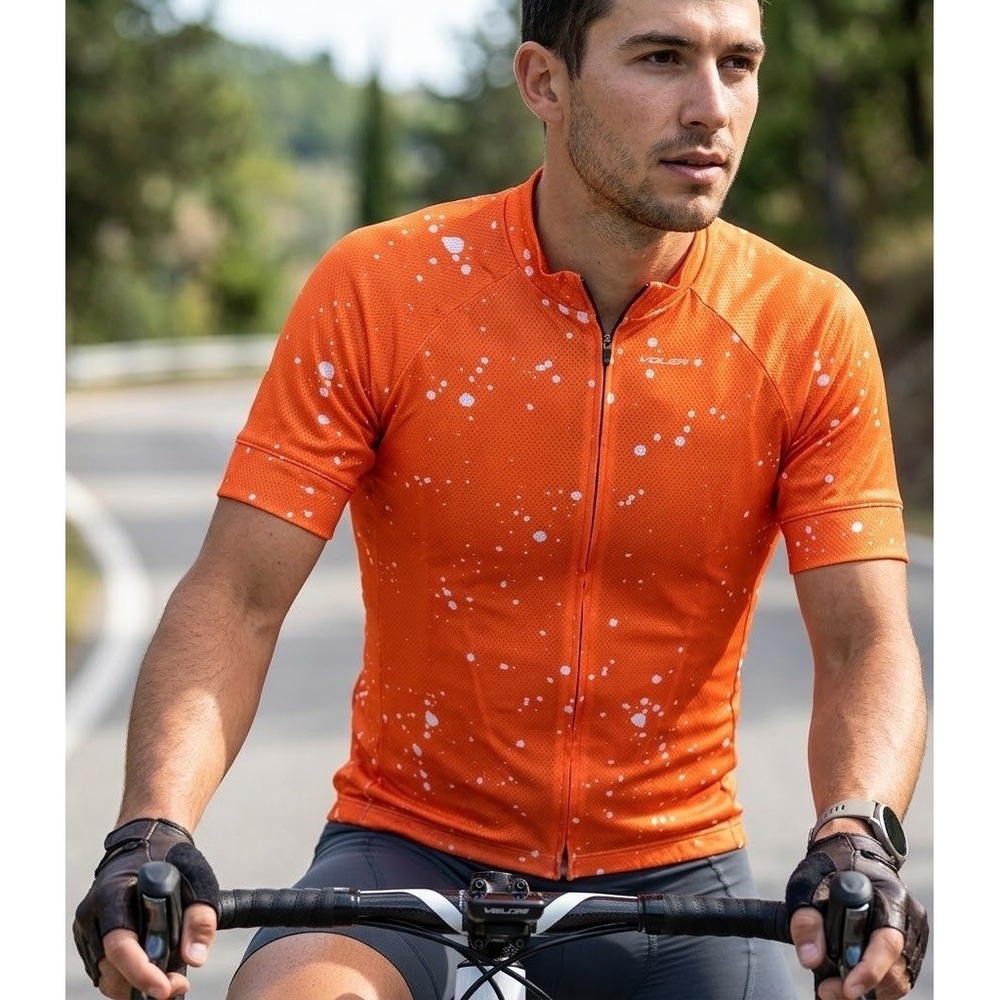 Voler Peloton Race Mens 2XL Orange White Paint Splatter Cycling Jersey Made USA